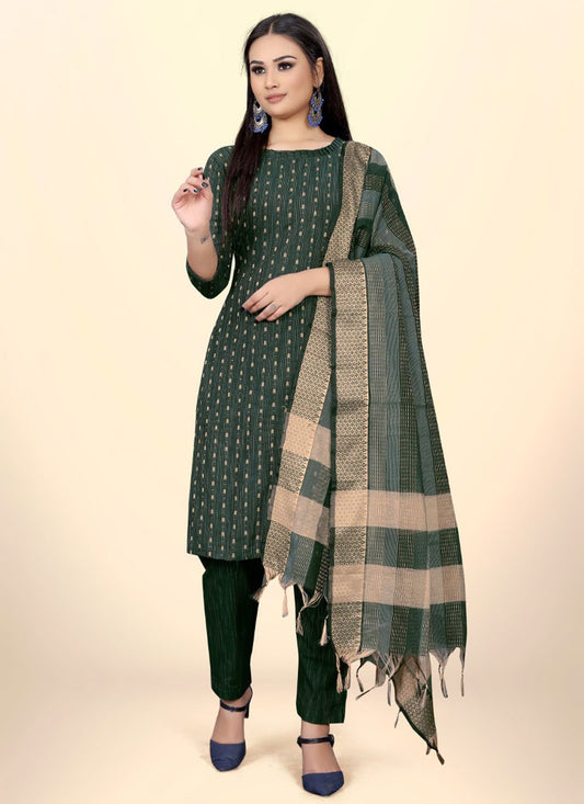 Pant Style Suit Cotton Green Embroidered Salwar Kameez
