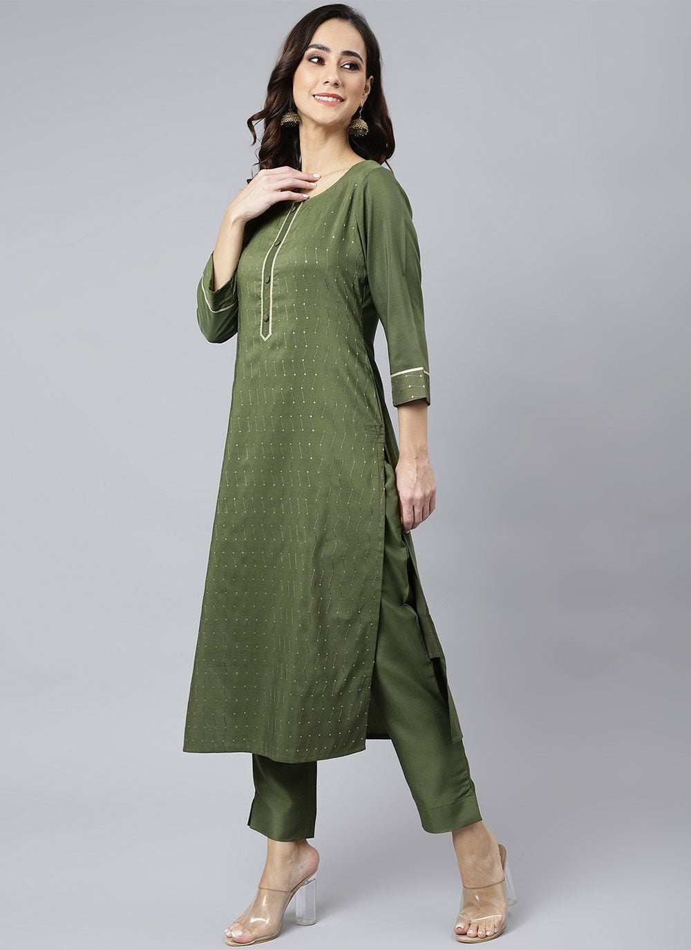 Pant Style Suit Poly Silk Green Sequins Salwar Kameez