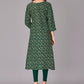 Party Wear Kurti Rayon Viscose Green Foil Print Kurtis