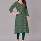 Party Wear Kurti Rayon Viscose Green Foil Print Kurtis