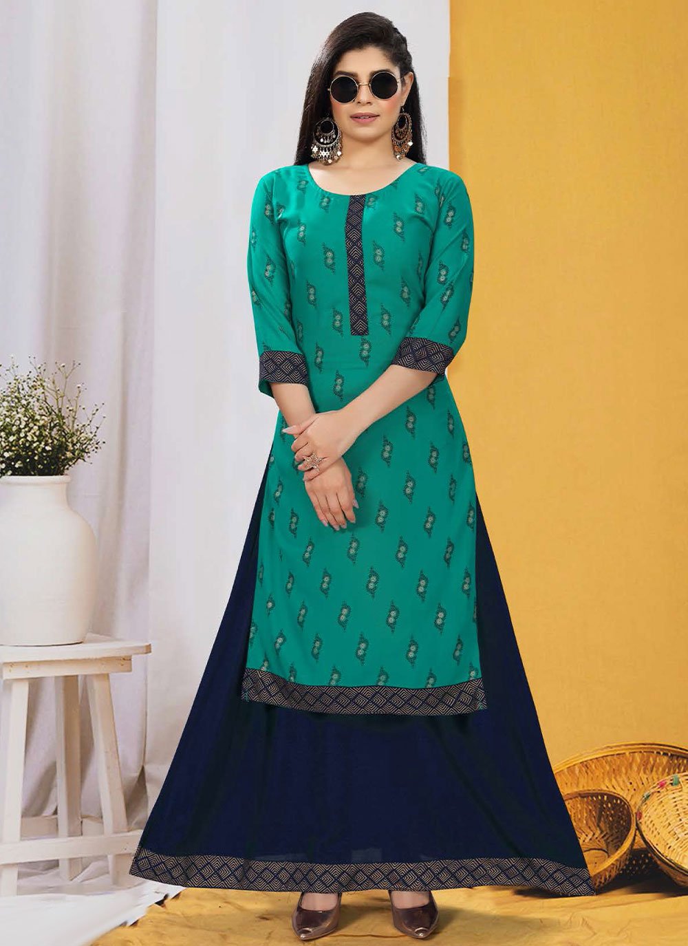 Casual Kurti Rayon Green Print Kurtis