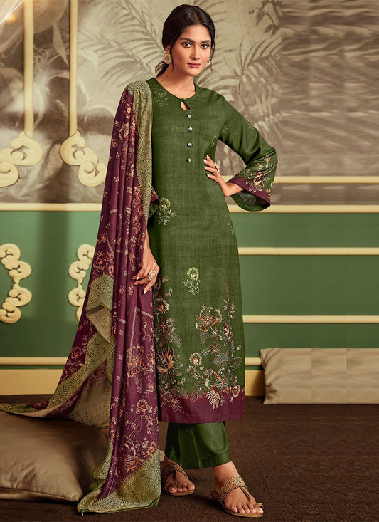 Salwar Suit Pashmina Green Digital Print Salwar Kameez