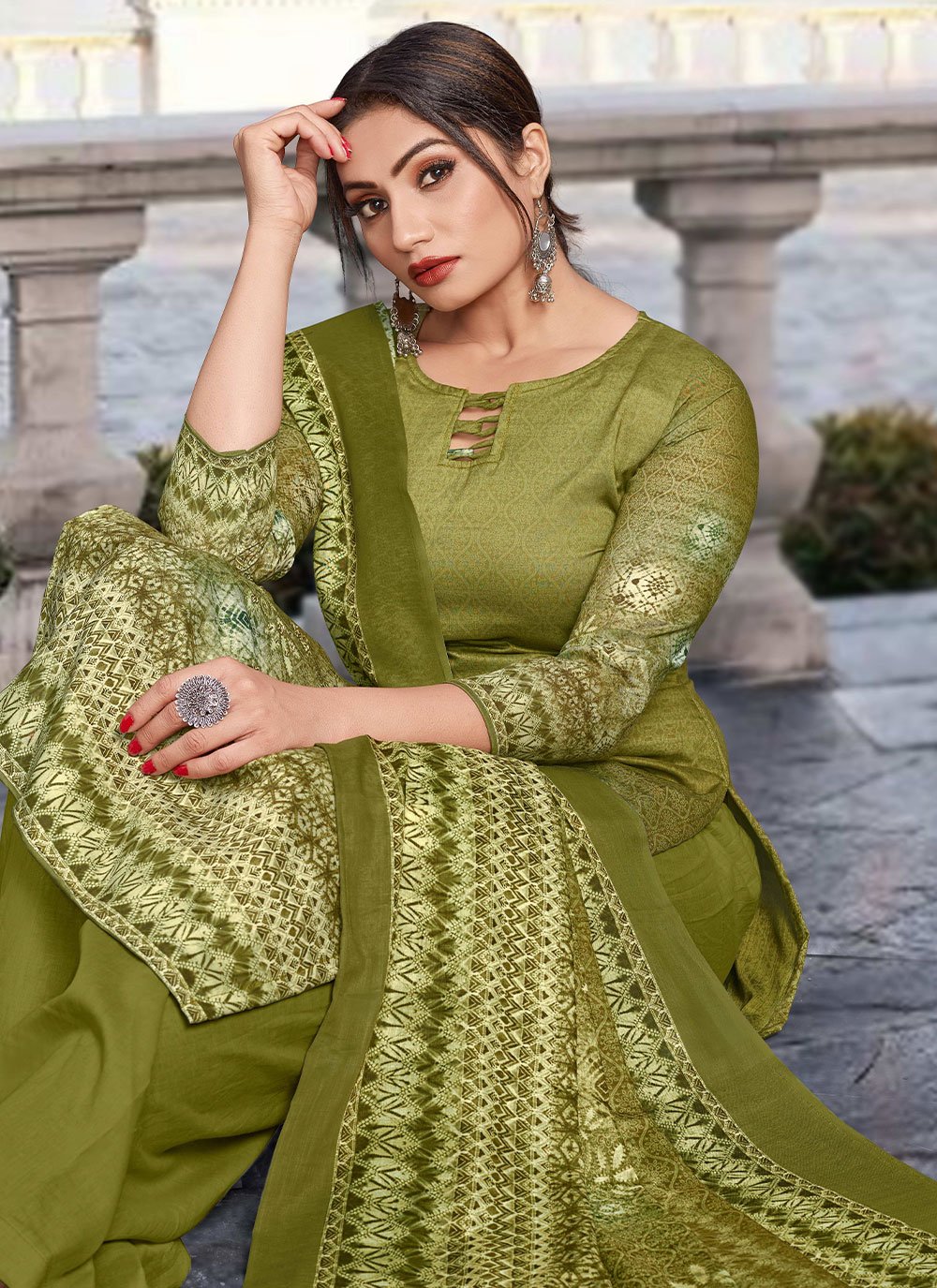 Salwar Suit Cotton Green Digital Print Salwar Kameez