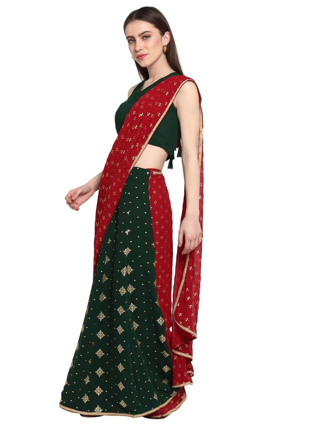 Classic Georgette Green Print Saree