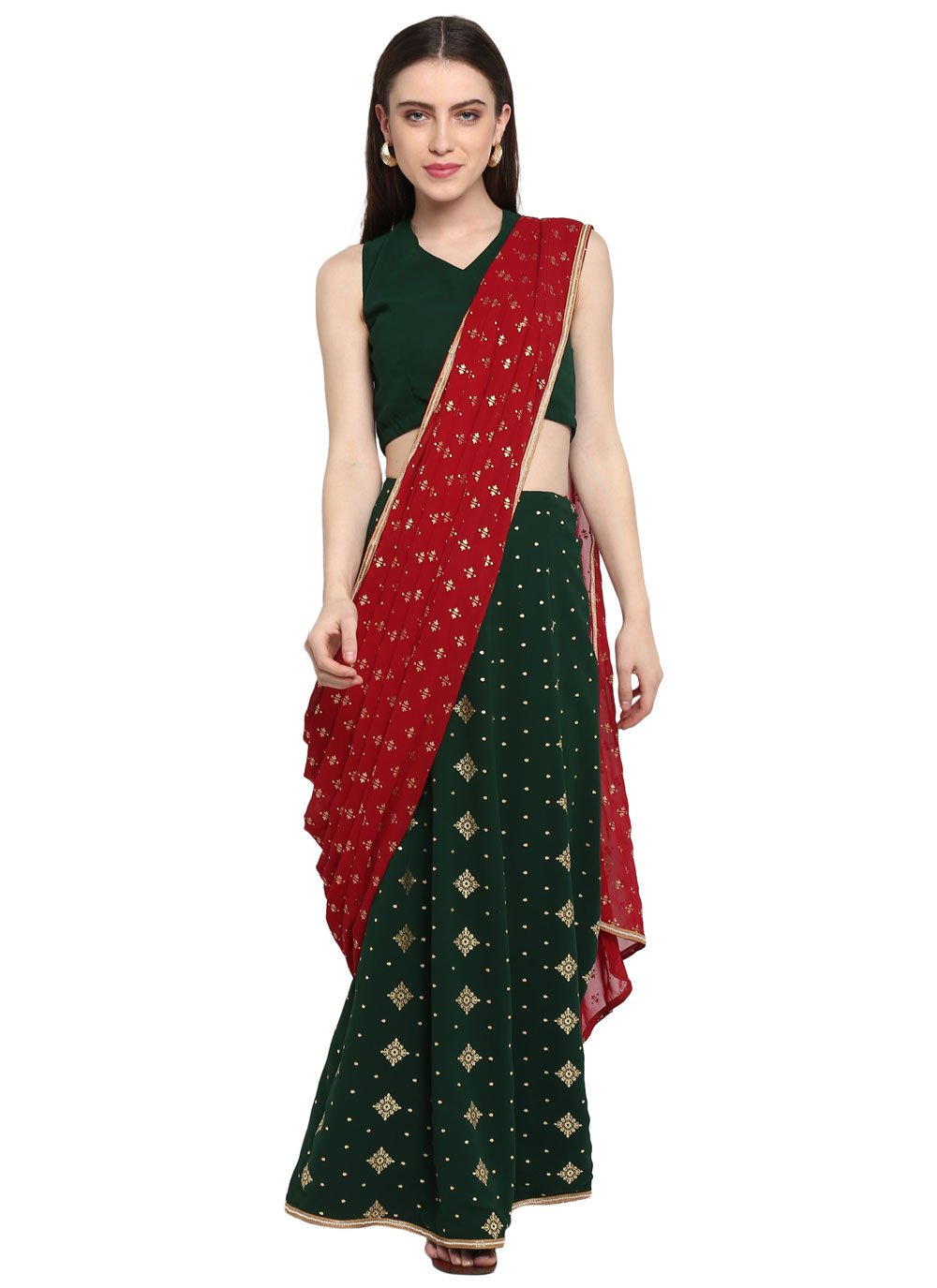 Classic Georgette Green Print Saree