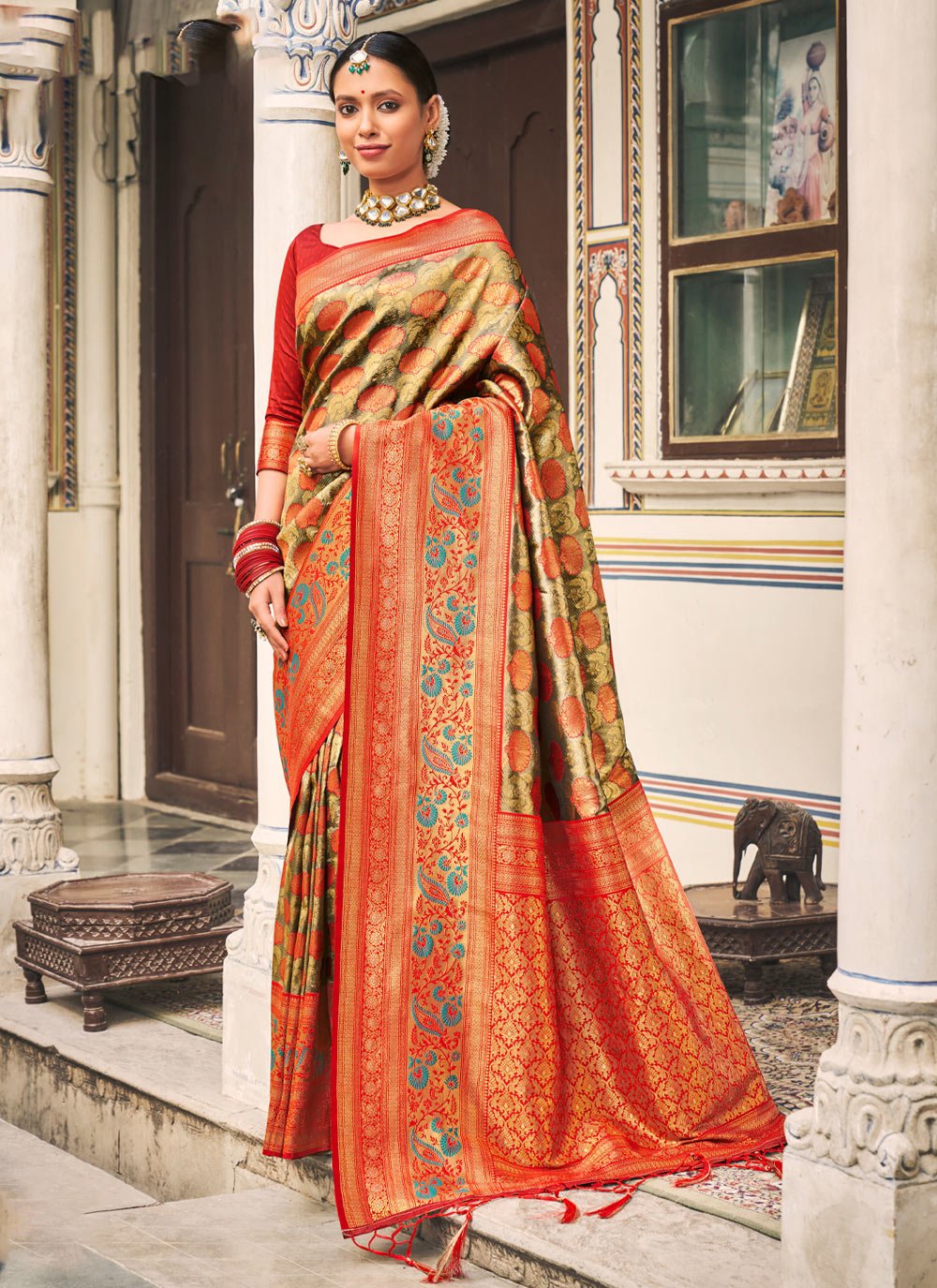 Traditional Saree Kanjivaram Silk Green Embroidered Saree