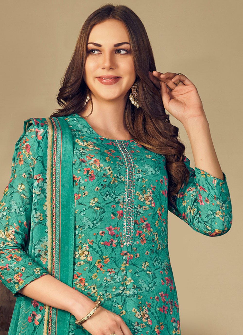 Trendy Suit Muslin Green Embroidered Salwar Kameez