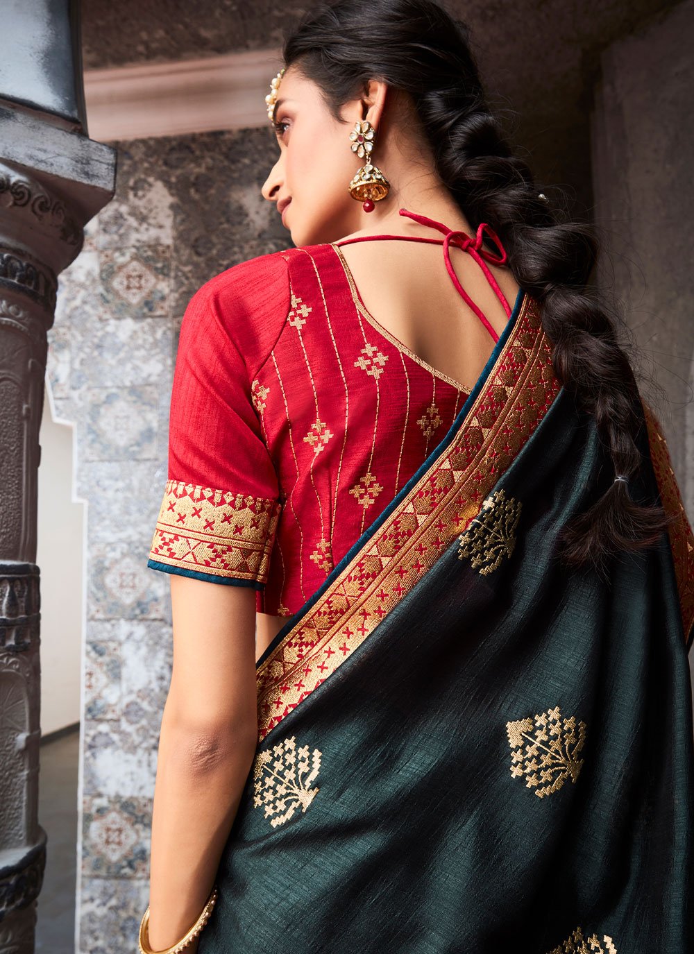 Trendy Saree Vichitra Silk Green Embroidered Saree