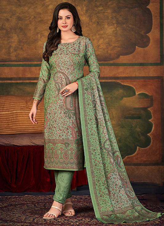 Salwar Suit Pashmina Green Digital Print Salwar Kameez