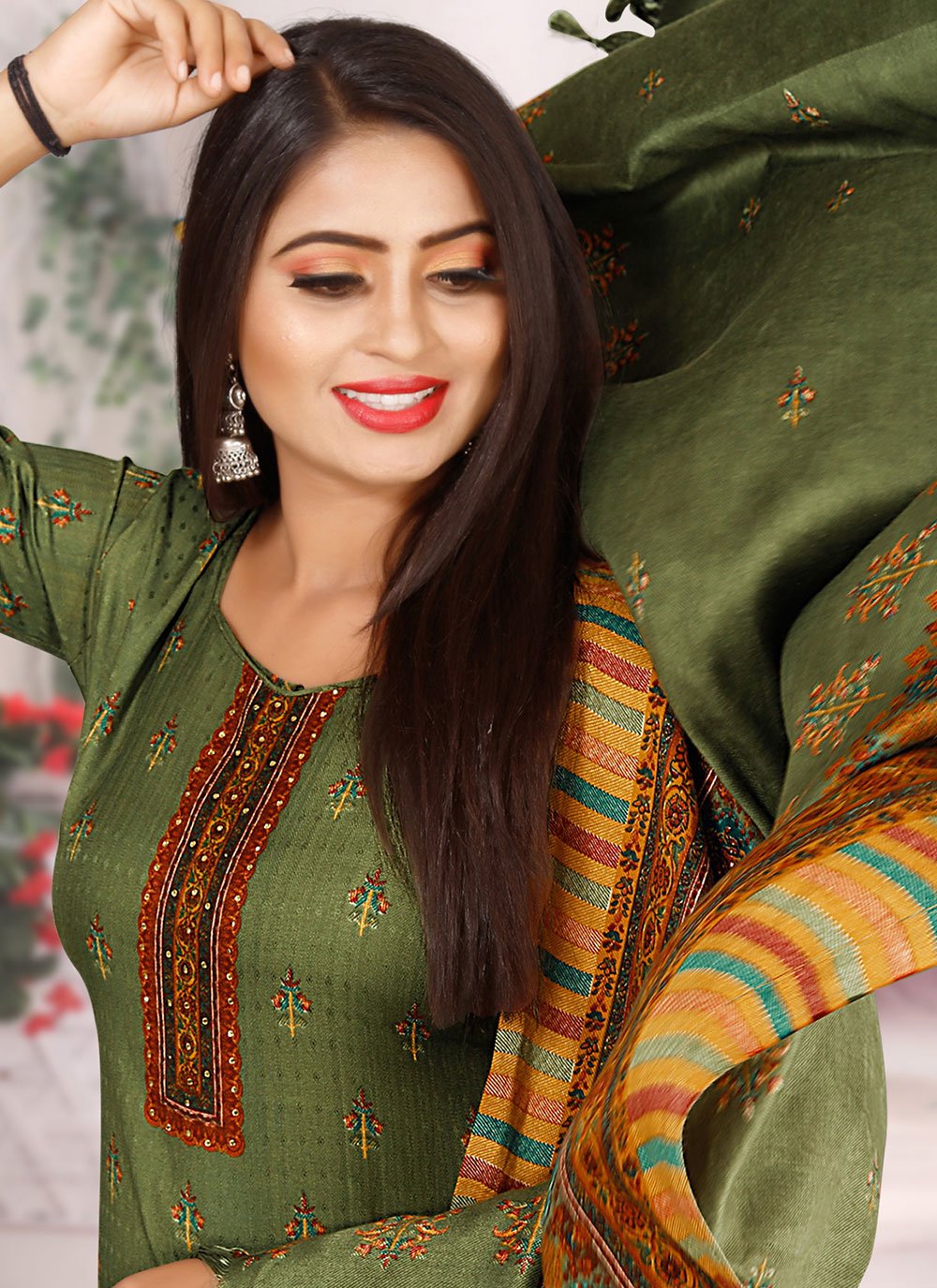Salwar Suit Pashmina Green Hand Work Salwar Kameez