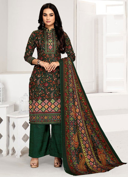 Palazzo Salwar Suit Pashmina Green Print Salwar Kameez