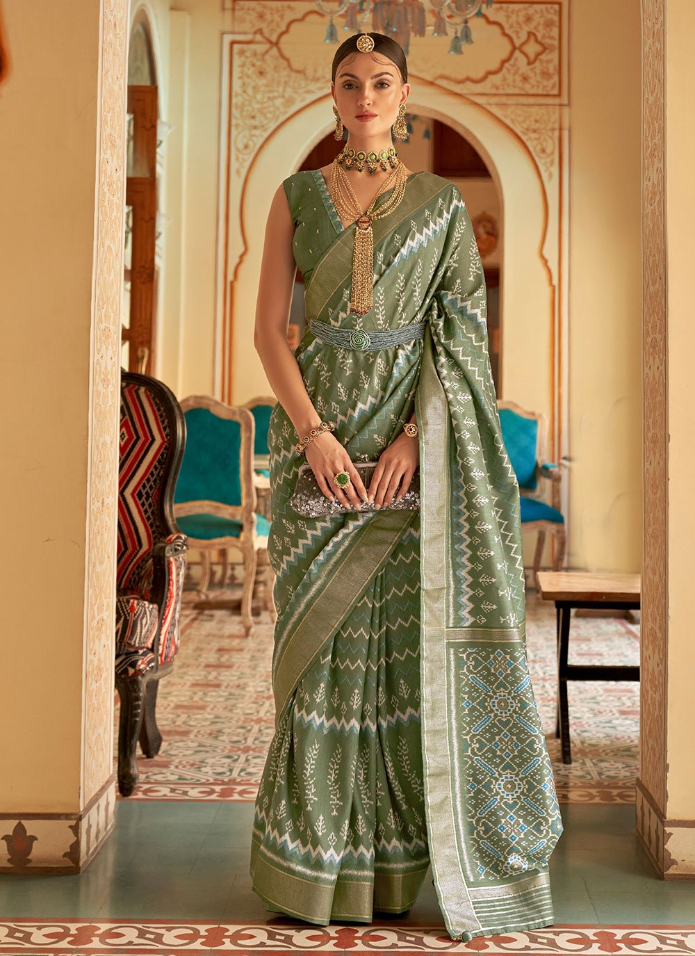 Classic Patola Silk Green Weaving Saree