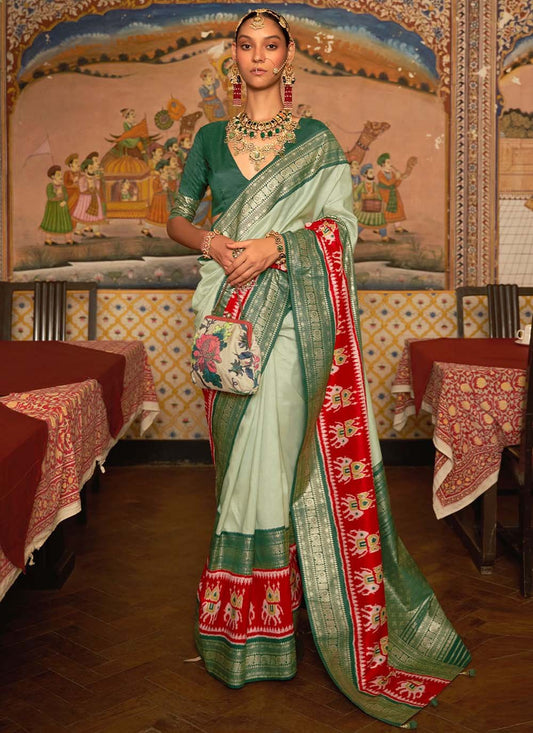 Contemporary Patola Silk Green Patch Border Saree