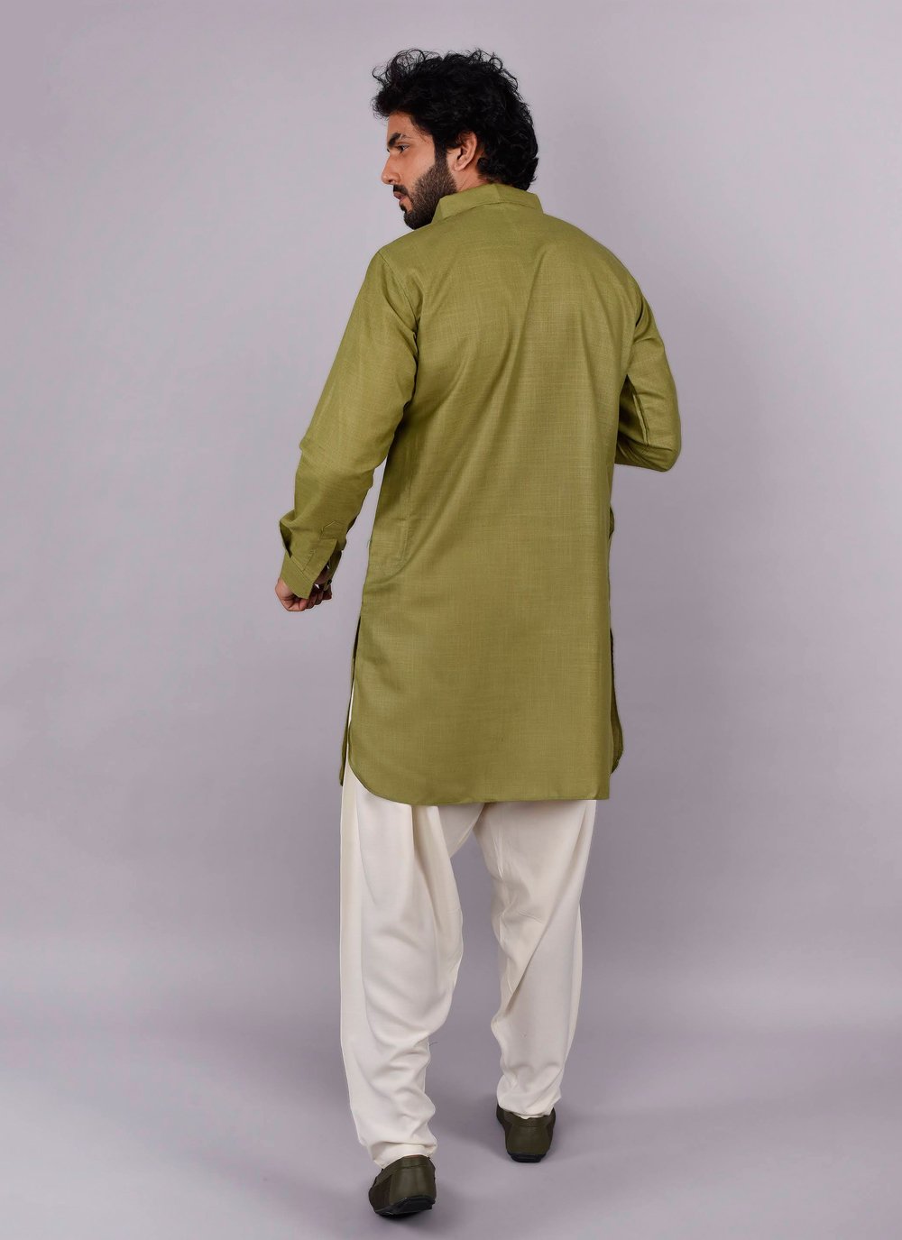 Kurta Pyjama Cotton Green Plain Mens