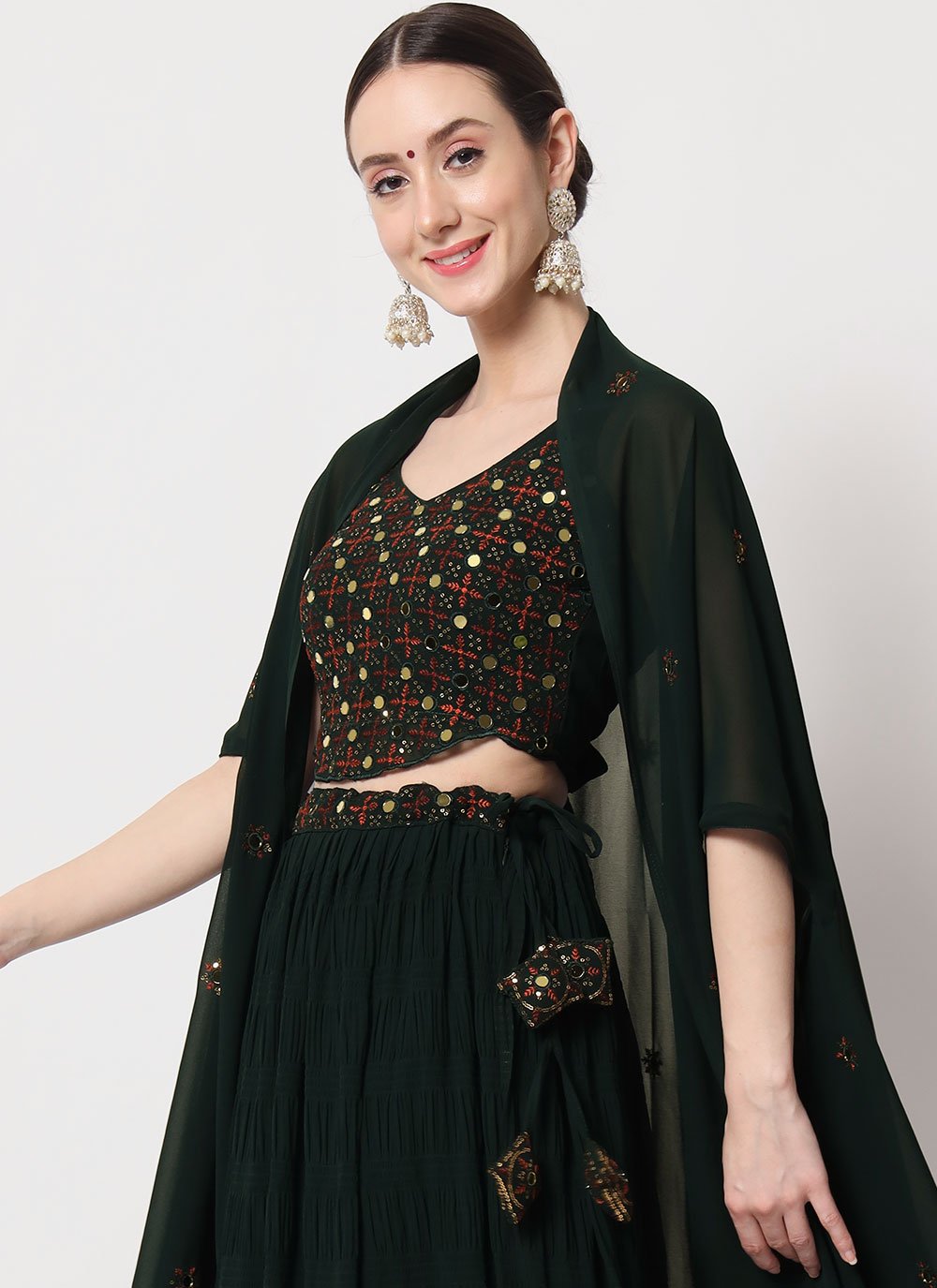 A Line Lehenga Georgette Green Plain Lehenga Choli