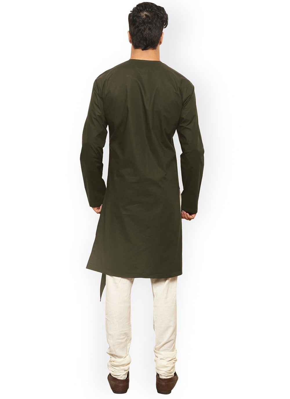 Indo Western Blended Cotton Green Plain Mens