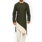 Indo Western Blended Cotton Green Plain Mens