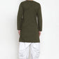 Indo Western Blended Cotton Green Plain Mens