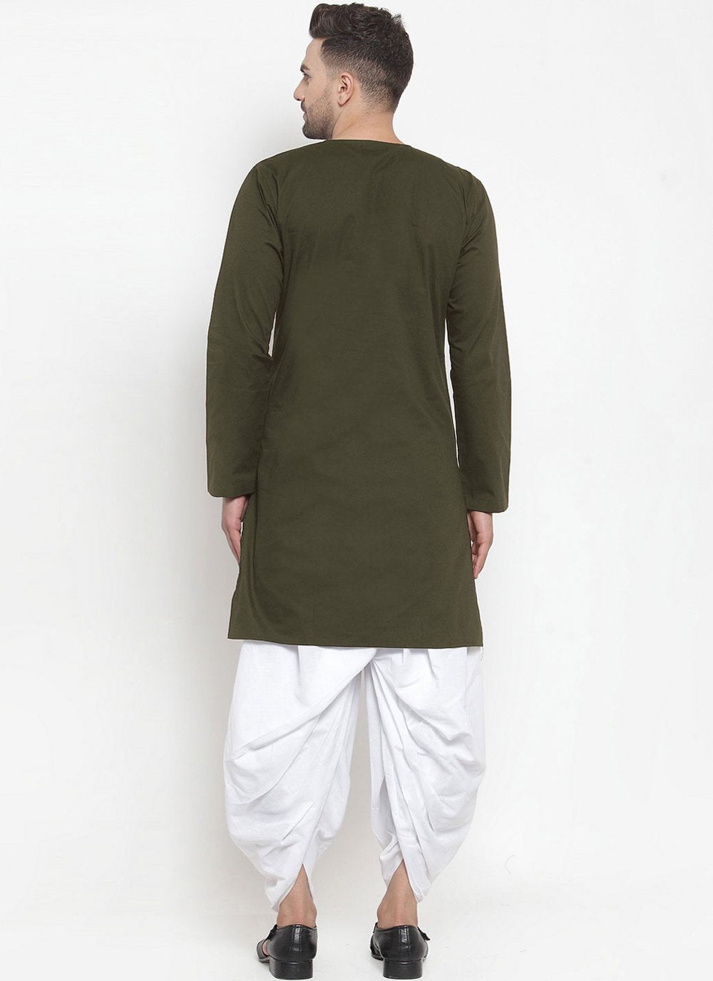 Indo Western Blended Cotton Green Plain Mens