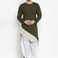 Indo Western Blended Cotton Green Plain Mens