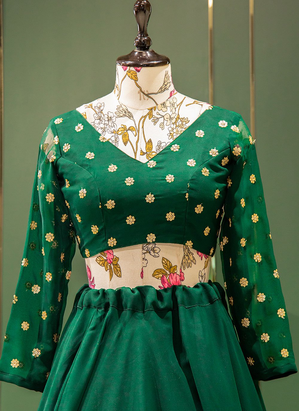 Lehenga Choli Georgette Green Plain Lehenga Choli