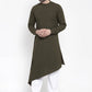 Kurta Blended Cotton Green Plain Mens