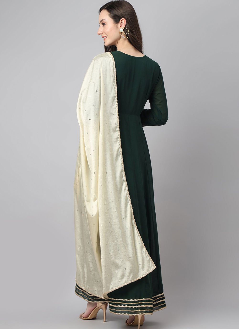 Gown Georgette Green Plain Gown