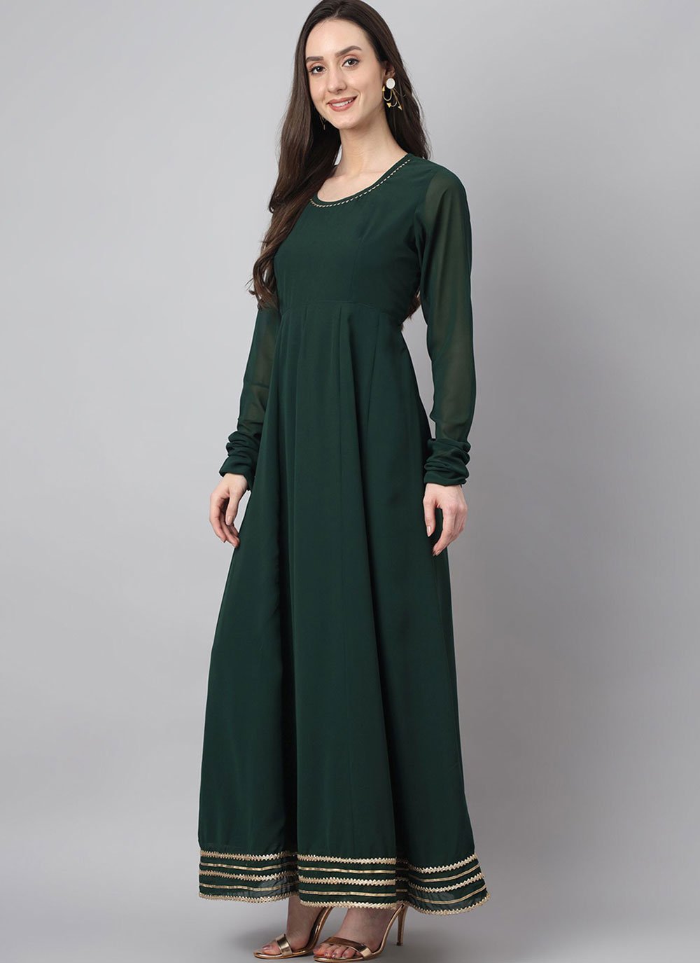 Gown Georgette Green Plain Gown
