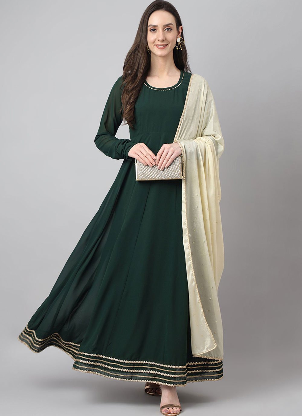 Gown Georgette Green Plain Gown