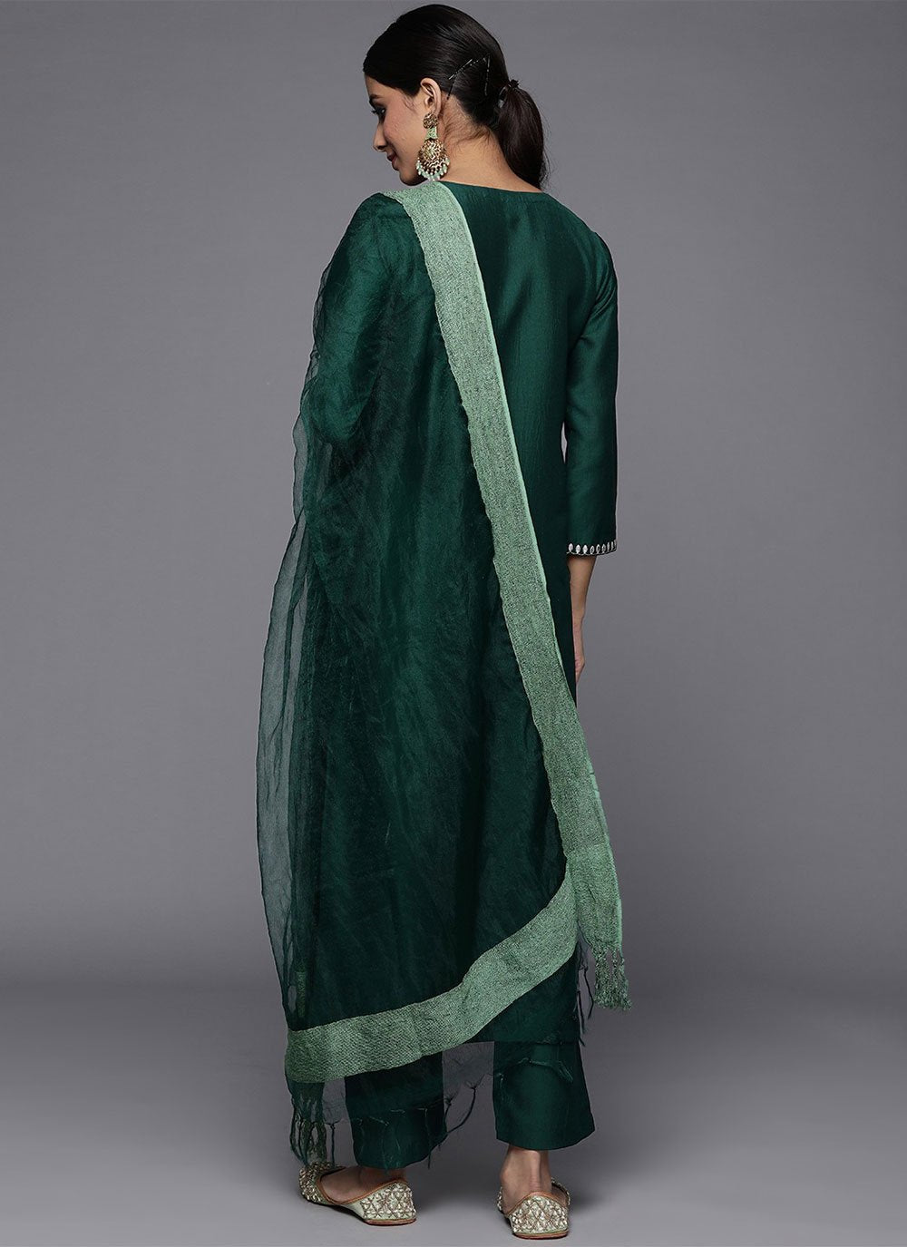 Salwar Suit Silk Green Plain Salwar Kameez