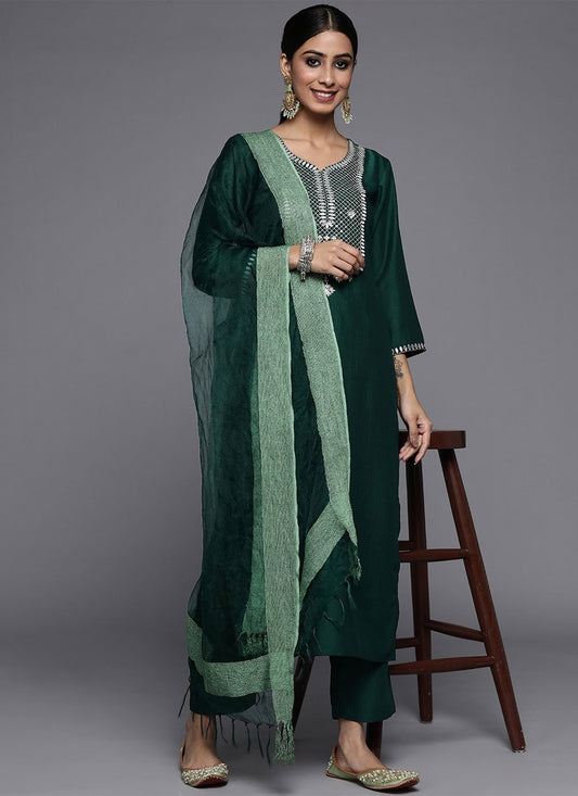 Salwar Suit Silk Green Plain Salwar Kameez