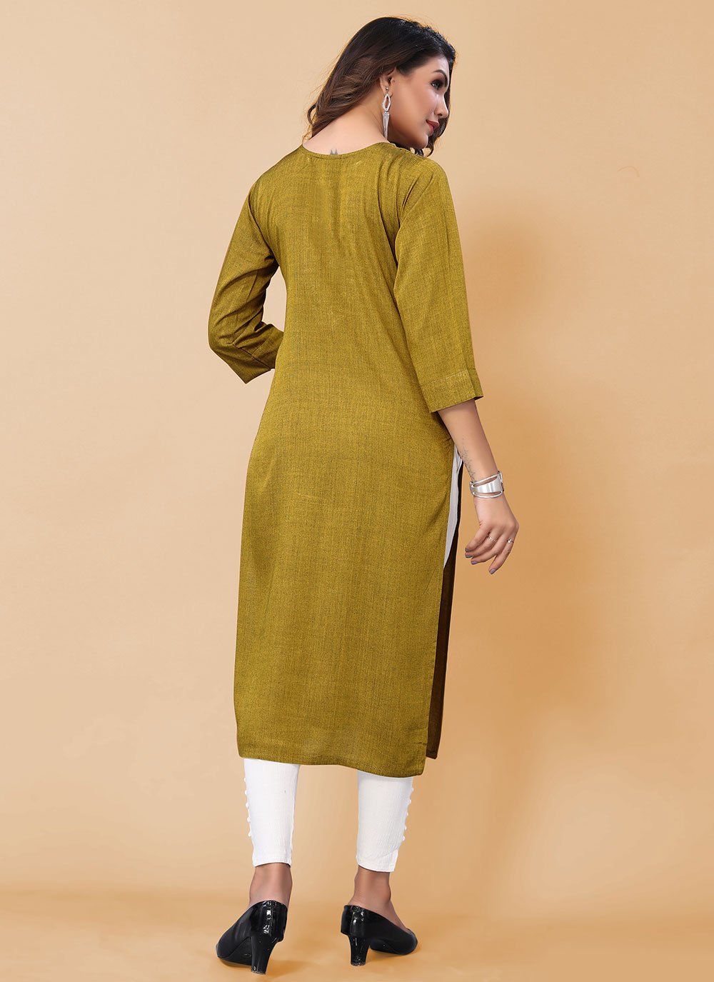 Designer Kurti Poly Cotton Green Embroidered Kurtis