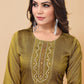 Designer Kurti Poly Cotton Green Embroidered Kurtis