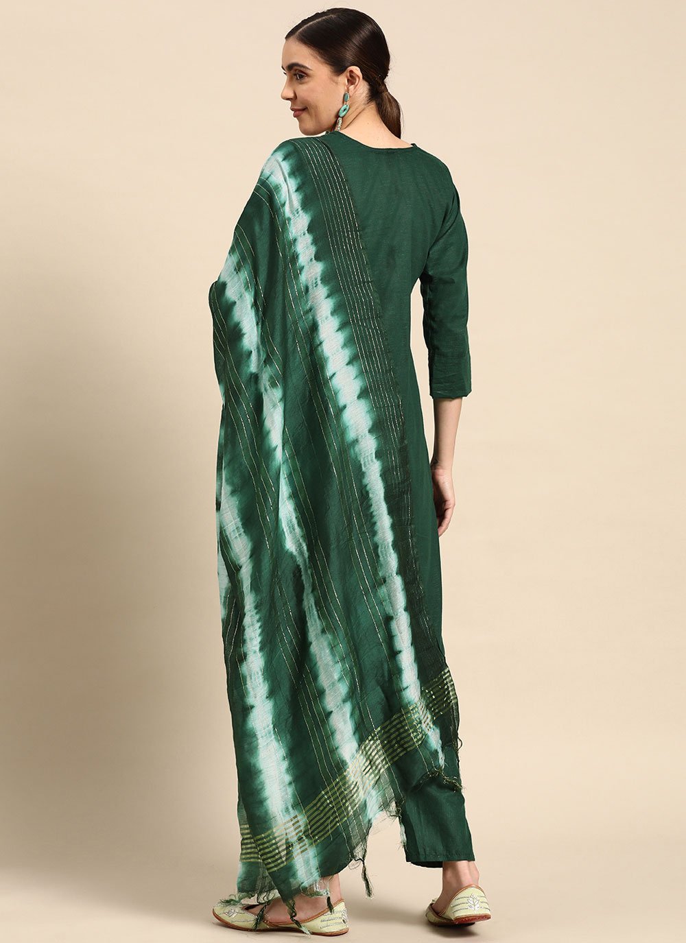 Floor Lenght Salwar Suit Poly Cotton Green Embroidered Salwar Kameez