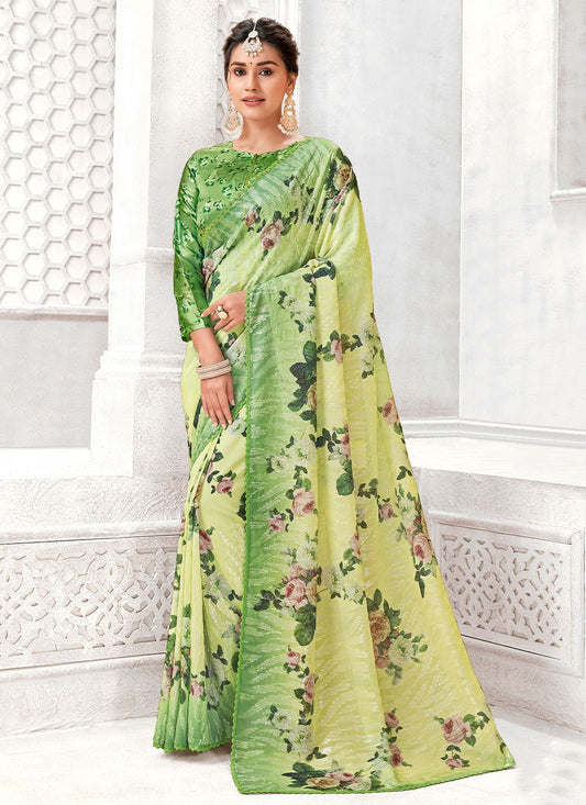 Classic Polyester Green Digital Print Saree