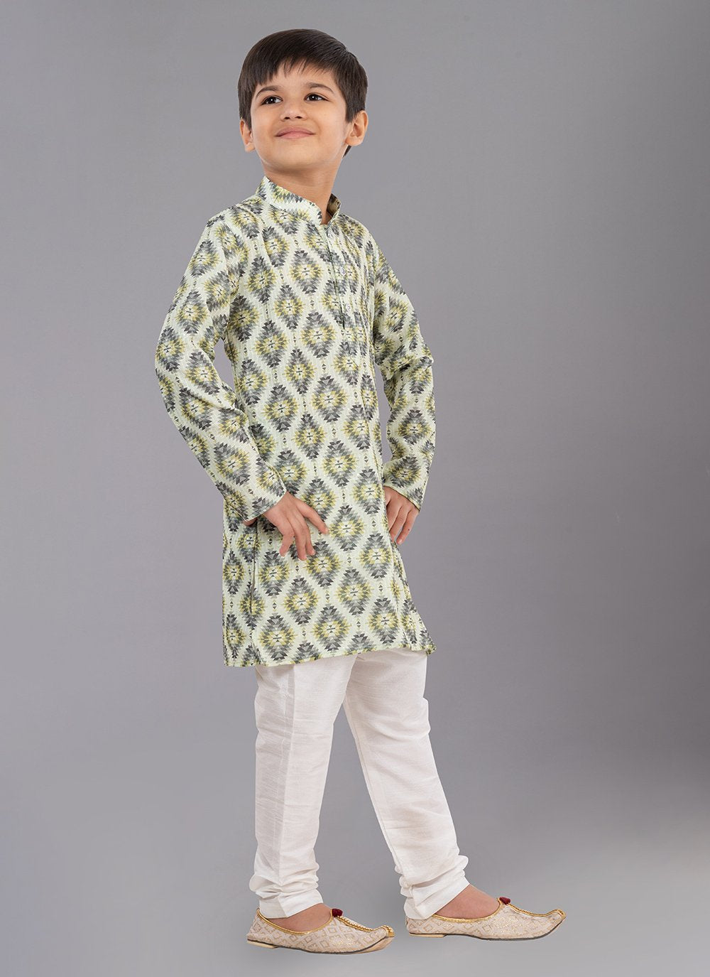 Kurta Pyjama Polyester Green Digital Print Kids