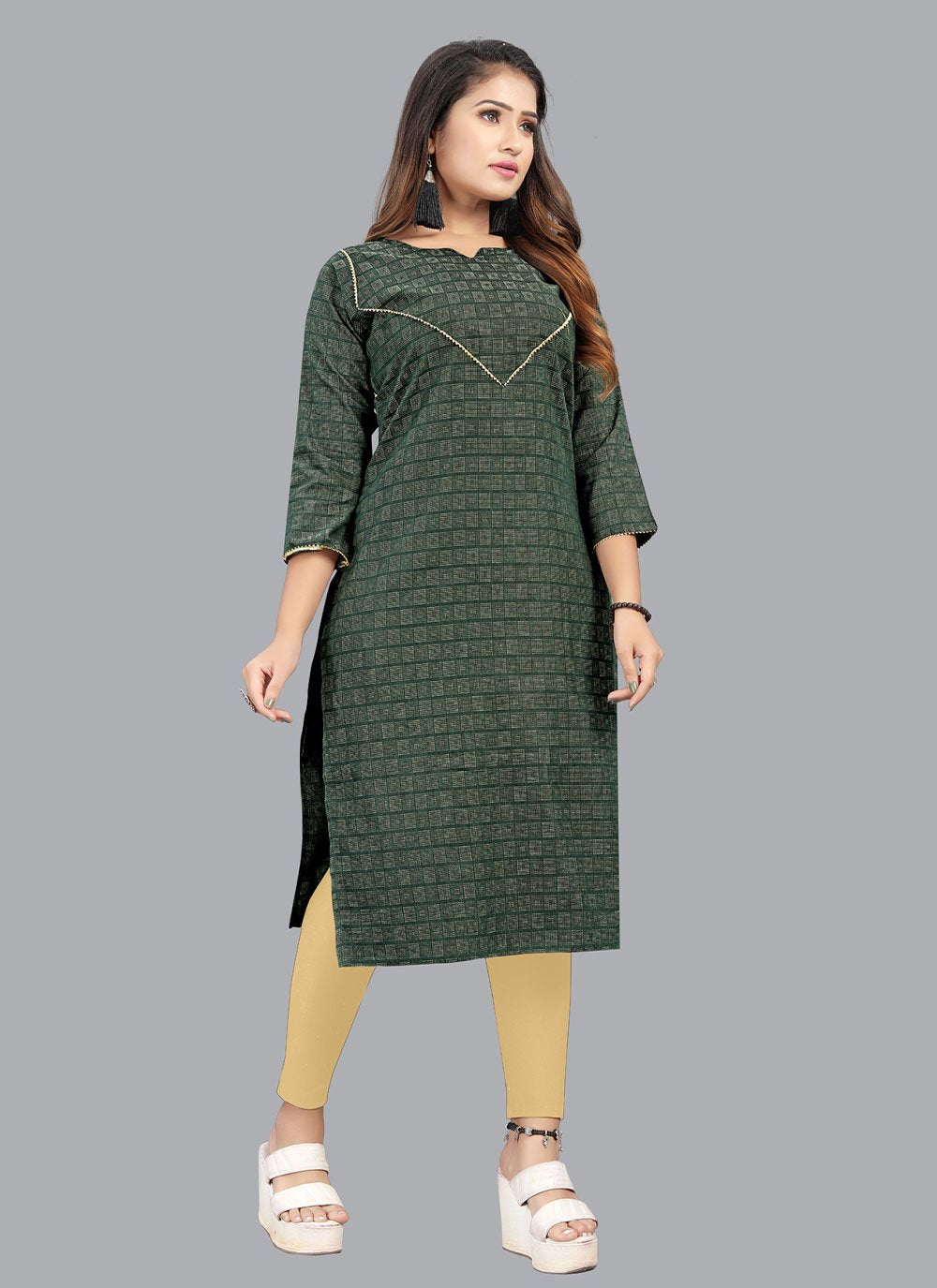 Casual Kurti Cotton Green Print Kurtis