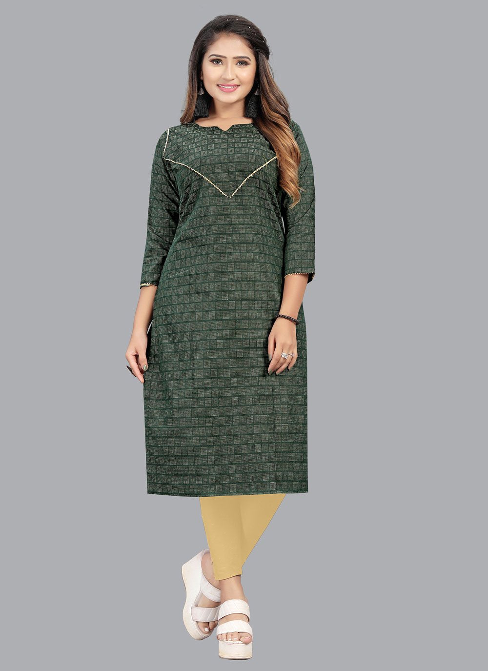 Casual Kurti Cotton Green Print Kurtis