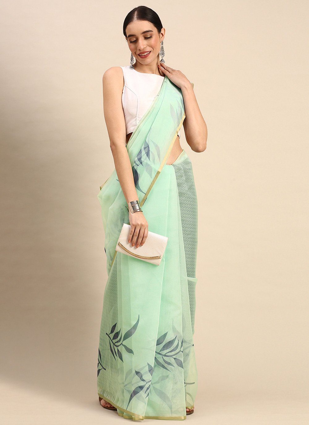 Casual Organza Green Print Saree