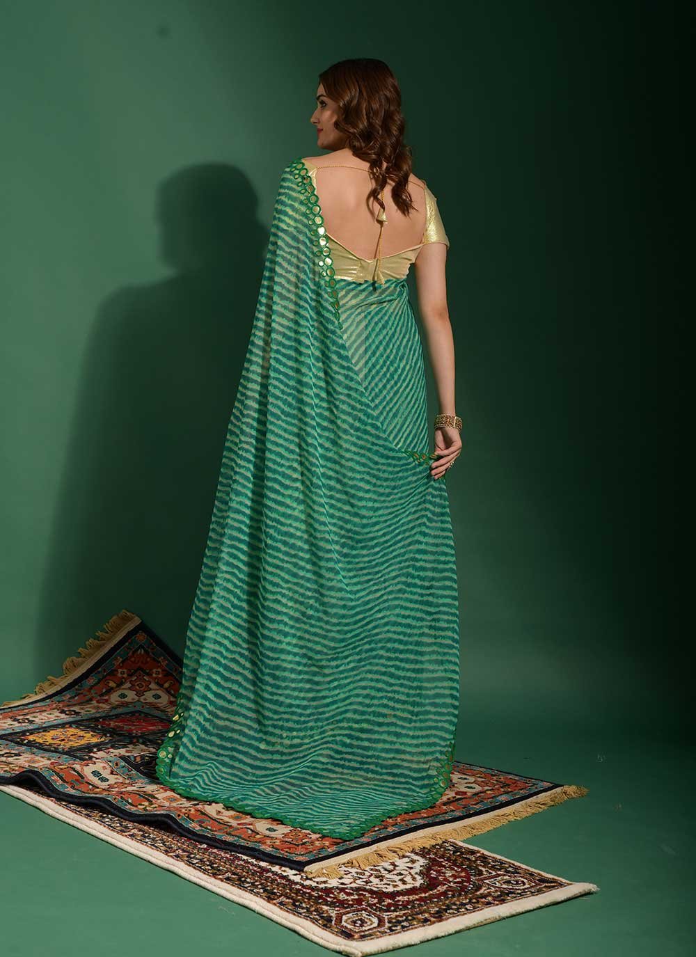 Classic Chiffon Green Mirror Saree