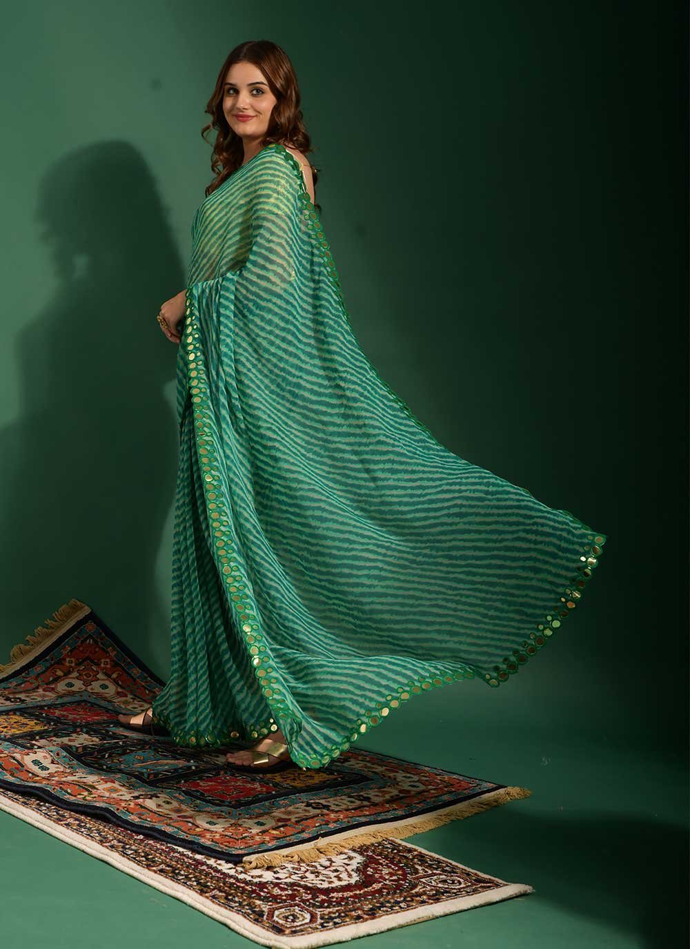 Classic Chiffon Green Mirror Saree