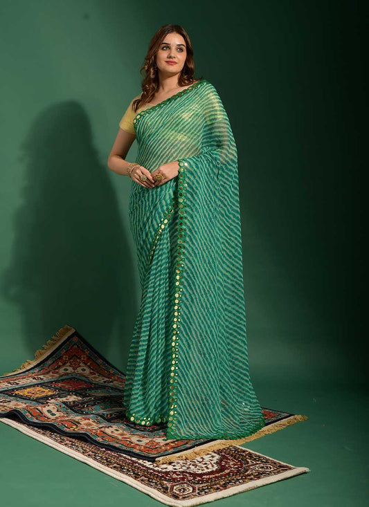 Classic Chiffon Green Mirror Saree