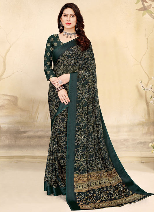 Classic Chiffon Green Print Saree