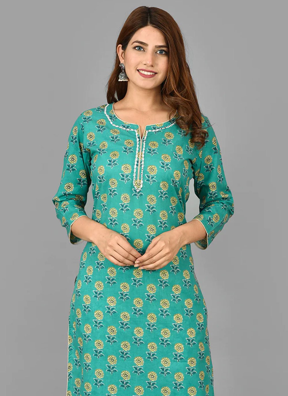 Salwar Suit Cotton Green Print Salwar Kameez