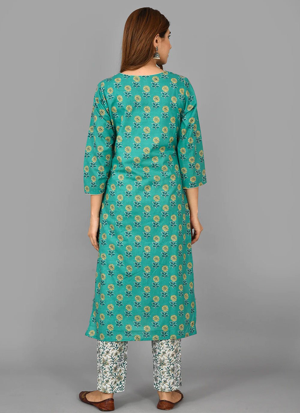 Salwar Suit Cotton Green Print Salwar Kameez