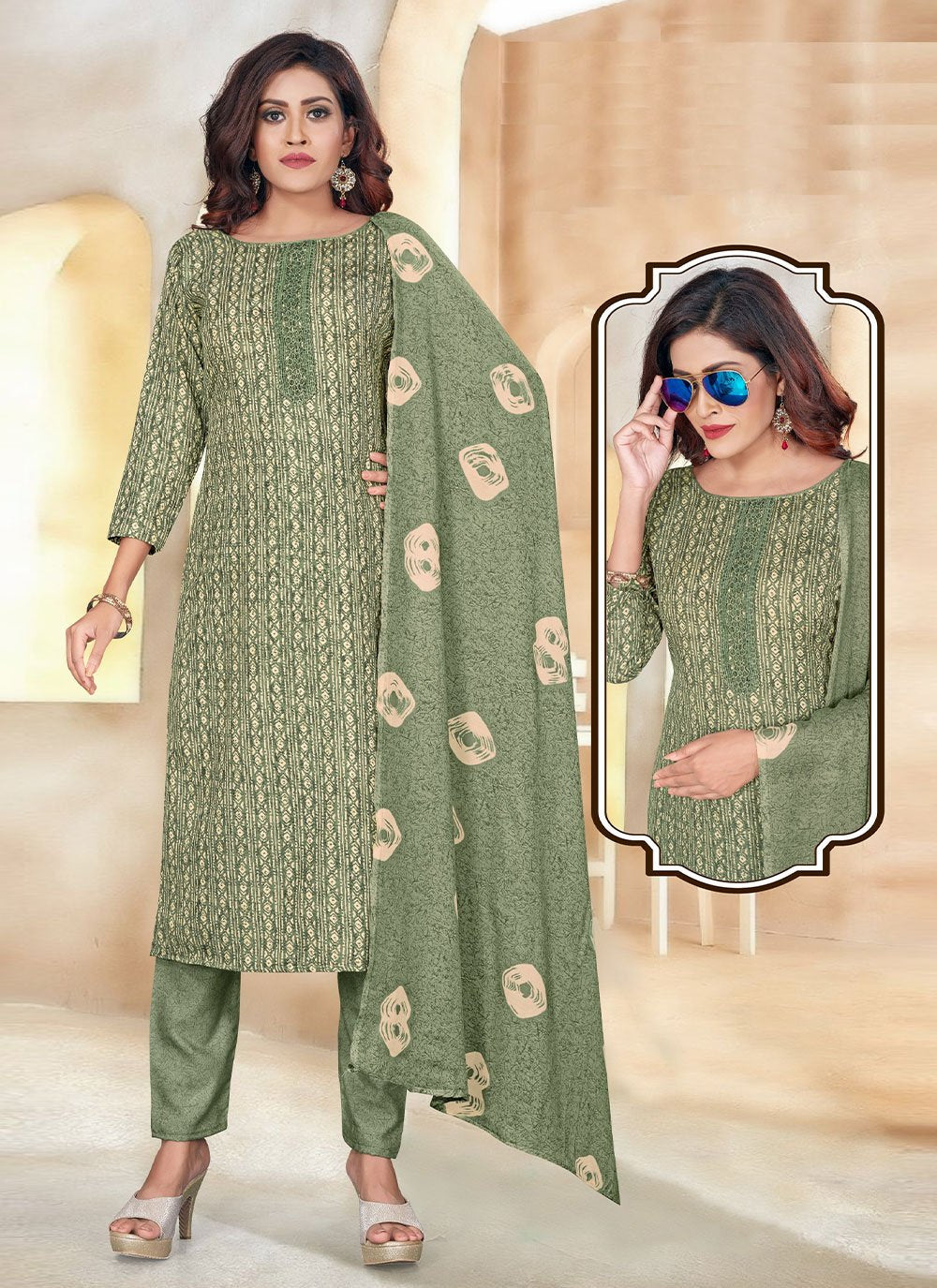 Pant Style Suit Cotton Green Print Salwar Kameez