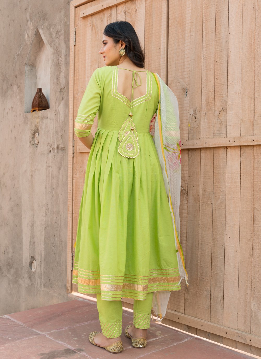 Pant Style Suit Cotton Green Lace Salwar Kameez