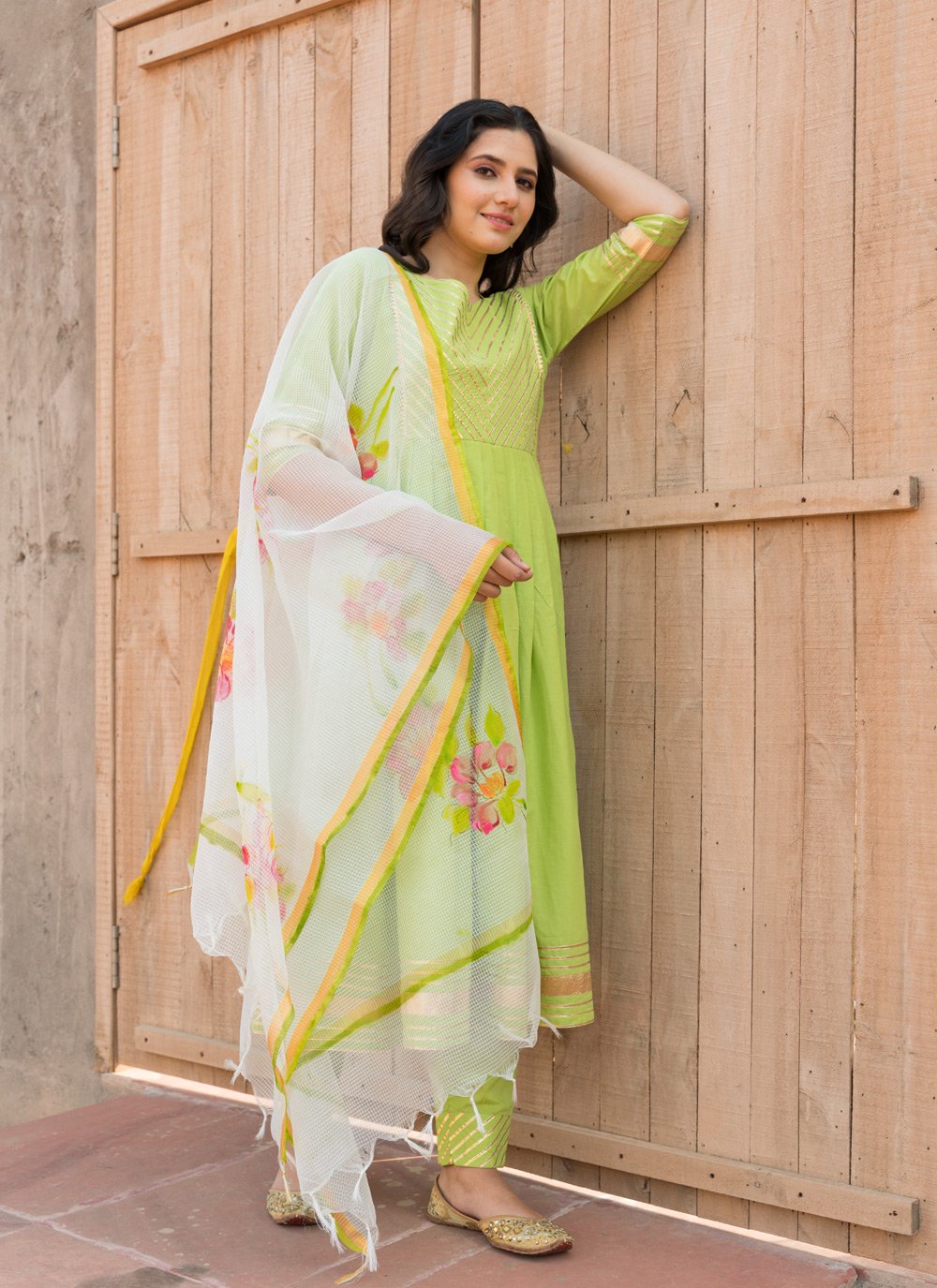 Pant Style Suit Cotton Green Lace Salwar Kameez