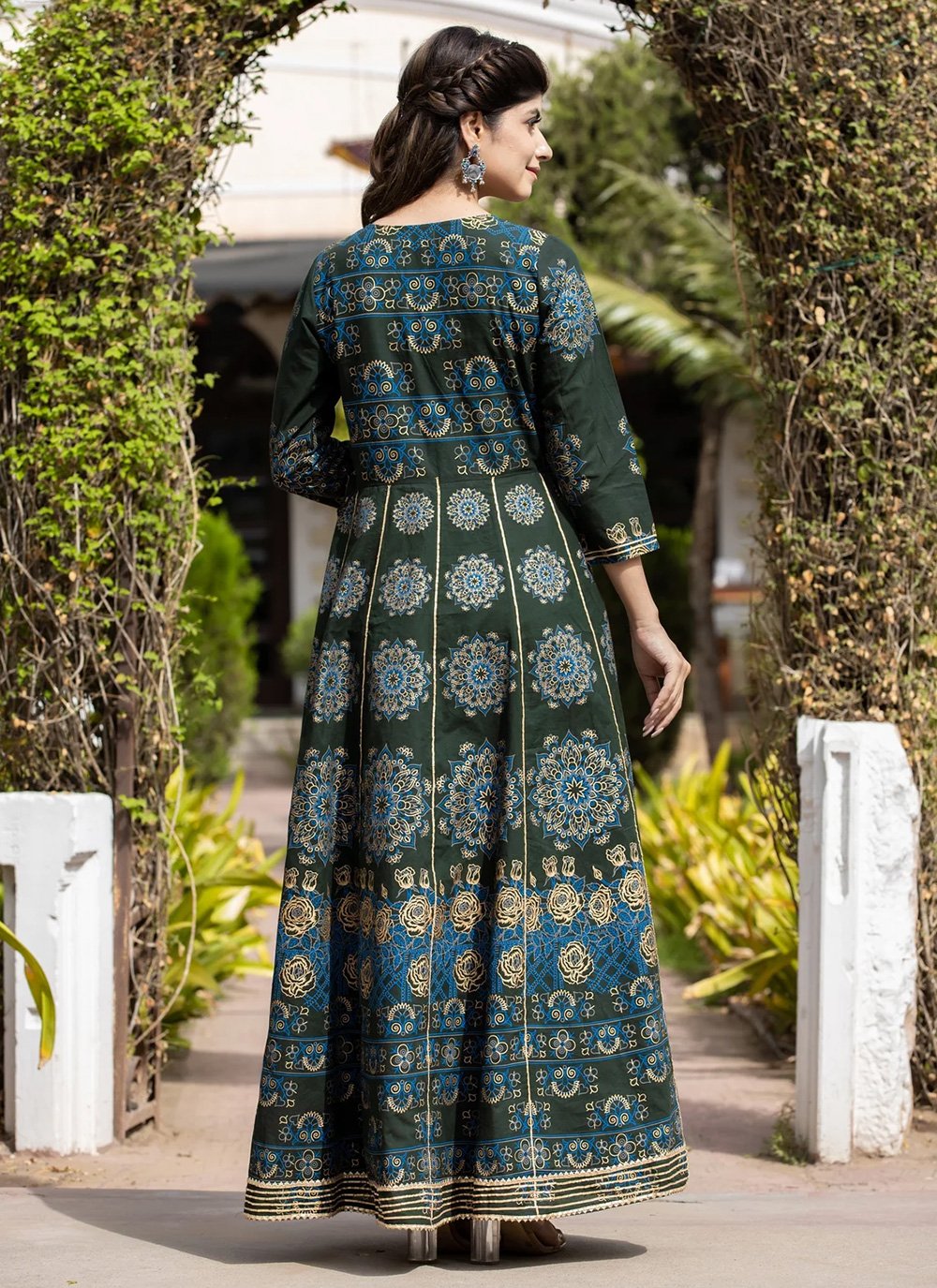 Gown Cotton Green Print Gown