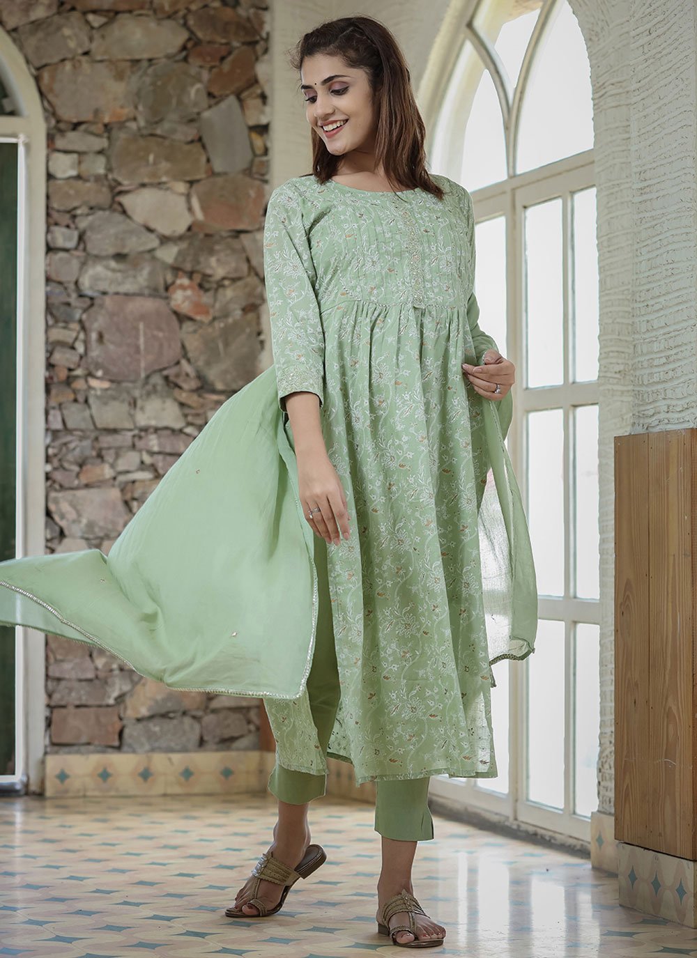 Trendy Suit Cotton Green Print Salwar Kameez